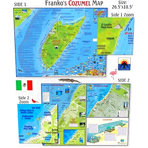 Franko Maps Cozumel Dive Map for Scuba Divers and Snorkelers