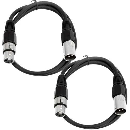 Seismic Audio Speakers 2 Foot XLR Patch Cables, Male to Female, Black, Pack of 2