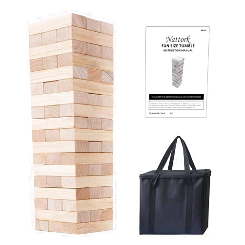 SHAREWIN Nattork Giant Tumbling Tower (Stack from 1.77Ft to 4+ Ft), Wood Stacking Giant Blocks Game| Made from Premium Pine Wood| Ideal for Family, 54PCS