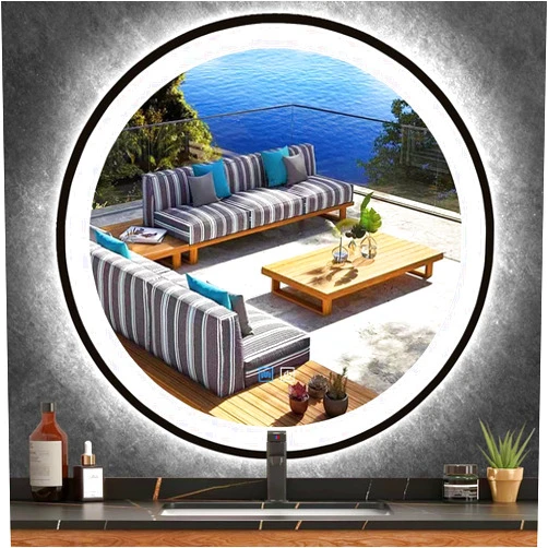 MEIOUKA 24 Inch Bathroom Black Round LED Mirror with Lights Black Frame Round Lighted Mirror for Bathroom Wall Round Vanity Mirror with Lights 3 Color Anti Fog 24 Bathroom Smart Light up Circle Mirror