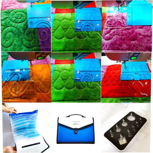 HONEYSEW Free Motion Quilting Templates Series 5 with Quilting Frame+9pcs Quilting Foot+Sewing Ruler Bag