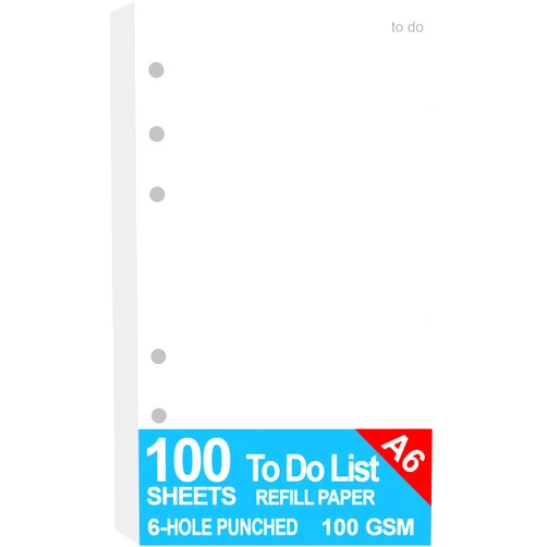 Nokingo A6 To Do List Refills for Filofax Personal Size Planner/Binder, 6 Hole Punched, 100 Sheets/200 Pages, To Do Planner with Check List Organizing, 100gsm, White, 3.74 x 6.73 Inch