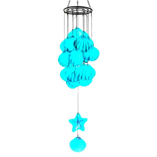 YU FENG Stained Glass Wind Chimes for Outside,Handmade Large 25 inch Memorial Windchimes Outdoor,Sea Glass Decor for Patio Garden Balcony Porch (Shell & Starfish)