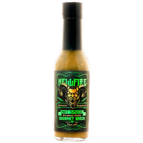 Hellfire Hot Sauce Hellfire Gourmet Green Hot Sauce with Carolina Reaper, Multi Award-Winning Verde Sauce, FEATURED IN MEN'S FITNESS MAGAZINE as one of the Healthiest Hot sauces on the market, 5 oz