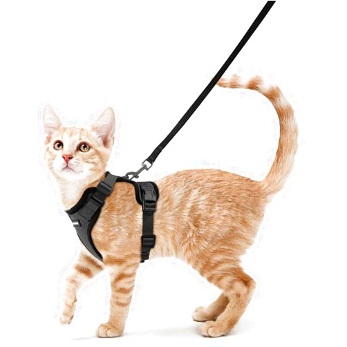 rabbitgoo Cat Harness and Leash for Walking, Escape Proof Soft Adjustable Vest Harnesses for Cats, Easy Control Breathable Reflective Strips Jacket, Black, XS