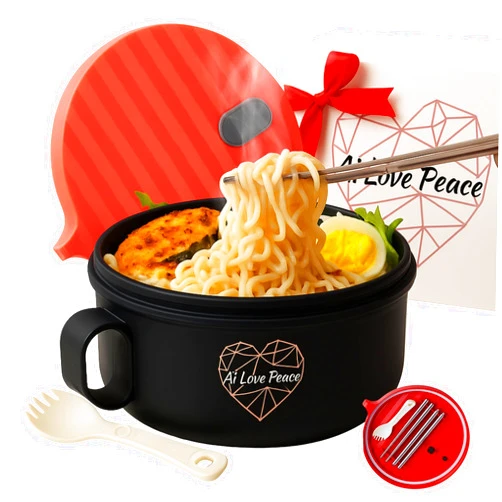 AI LOVE PEACE Microwaveable Ramen Noodle Bowl Cooker 40oz for Ramen, Rice, Pho, Soup, and Pasta, Dishwasher Safe and Portable, Ideal for Home, Office, Dorm, or Gift (Red)
