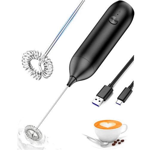 Topyet Frother Wand Rechargeable, Milk Frother Rechargeable USB-C with Stainless Steel Whisk Powerful Coffee Frother for Coffee Latte, Cappuccino, Mocha, Macchiato, Frappe and Protein Powder