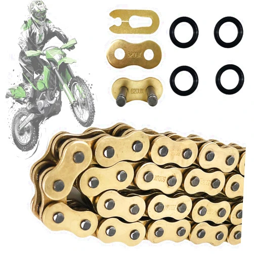BIGLKNM 520 X-Ring Chain, 120 Links Heavy Duty Motorcycle Gold Chain with Connecting Master Link