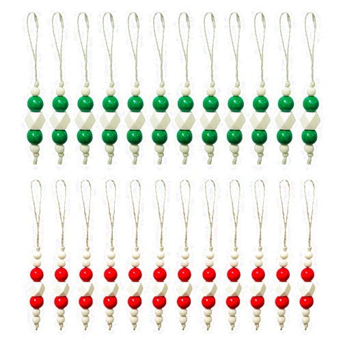 XUEHU 24 Pcs Christmas Wood Bead Ornament Farmhouse Wooden Beads Decor Hanging Boho Decorations Rustic Christmas Tree Ornaments for Xmas Holiday Wedding Closet Door (Style4)