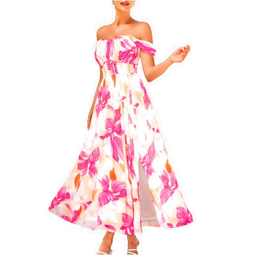 GRACE KARIN 2024 Women's Summer Floral Print Flowy A Line Dresses Sleeveless Smocked Off Shoulder Maxi Dress