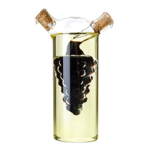 Twine Living 2-In-1 Oil and Vinegar Cruet Bottle with Cork Stoppers, Olive Oil and Balsamic Vinegar Dispenser, Hand Blown Glass, Pack of 1