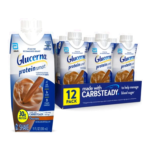 Glucerna Protein Smart Nutritional Shake, Diabetic Protein Drink, Blood Sugar Management, 30g Protein, 150 Calories, Chocolate, 11-fl-oz Carton, 12 Count