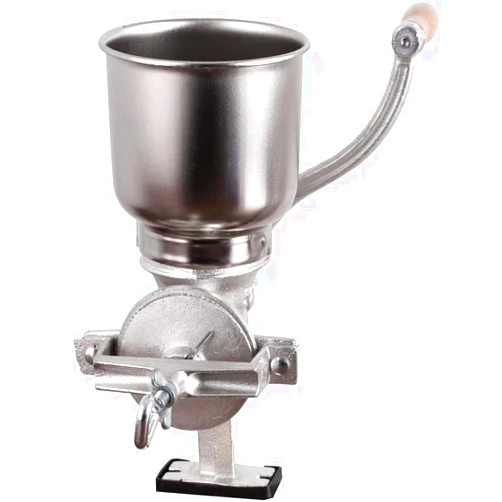 Chef'sCorner High Hopper Grain Mill Cast Iron Grain Grinder Manual Coffee Grinder Heavy Duty Food Mill with Shild and Clamp for Nuts Flour Corn and Wheat, Silver