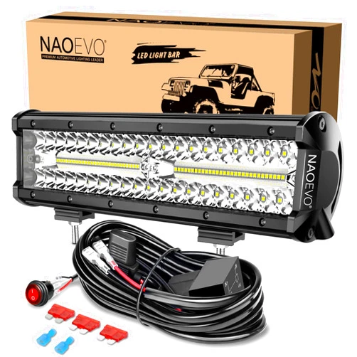 NAOEVO 12 Inch LED Light Bar, 300W 30000LM LED Offroad/Driving/Fog Lights LED Bar with Wiring Harness Kit, Spot Flood LED Work Lights for Truck UTV ATV Golf Cart Boat, 1 Pc (White)