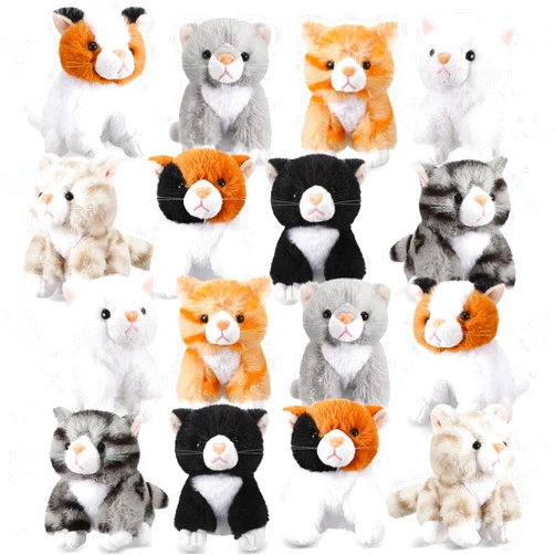 Leitee 16 Pcs Cat Stuffed Animals Bulk 5 Inch Kitten Plush Toy Assorted Cute Stuffed Cat Gift Small Fluffy Animal Toy for Birthday Adopt Pet Party Favor Classroom School Supplies(Cute Style)