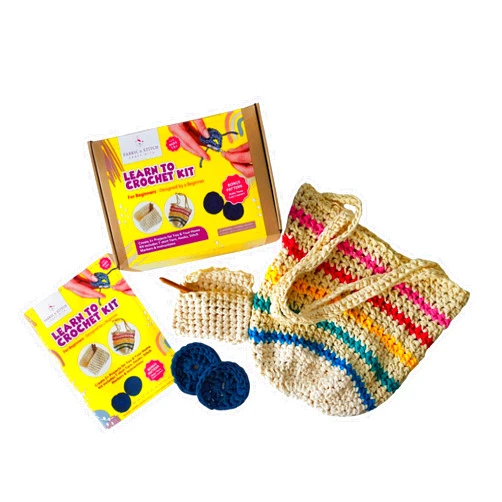 FABRIC n STITCH Beginner Crochet Kit For Adults Ages 13+. Create Coasters, A Purse & A Shoulder Bag. Give Crochet A Go With Soft & Chunky T-Shirt Yarn. Includes Instructions With Short Video Tutorials To Get Started