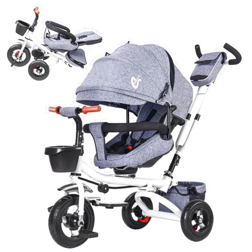 Godmy Baby Tricycle, 4-in-1 Folding Smart Baby Kids Bike Trikes Stroller with Handle, 360°Swivel Seat, 3-Gear Adjustable Carport and Seat Backrest, Adjustable Push Tricycle for Kids 1-6 Years