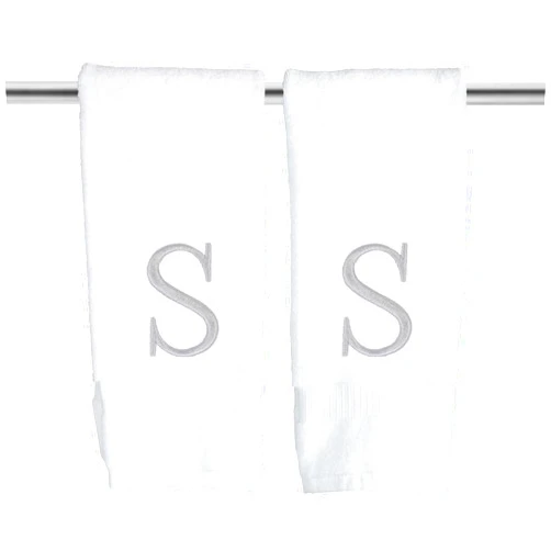 Decorvo Monogrammed Hand Towels for Bathroom - Luxury Hotel Quality Personalized Initial Decorative Embroidered Bath Towel for Powder Room, Spa - GOTS Organic Certified - Set of 2 Letter S