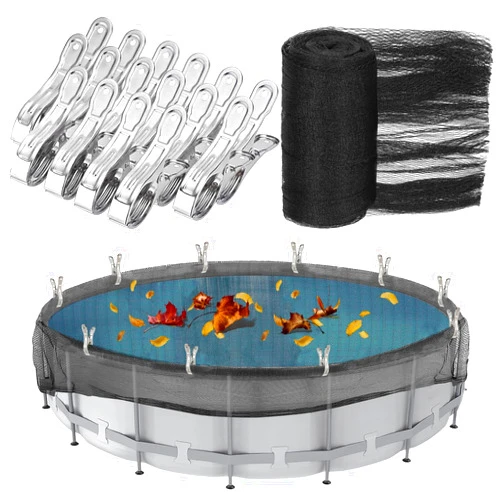 Hlimior 24 Feet Round Leaf Net Cover for Above Ground Pool, Winter Cover Mesh Cover with 16 Pcs Large Metal Clips，Pool Safety Net Fits 24FT Above Ground Pools, Keeps Leaves Out of Your Pool （Black）