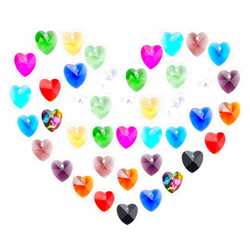 PH PandaHall 160pcs Love Heart Charm Beads 16 Colors Faceted Glass Charm Top Drilled 10mm Heart Shaped Crystal Beads for DIY Earring Necklace Valentines Jewelry Gift, 1mm Hole