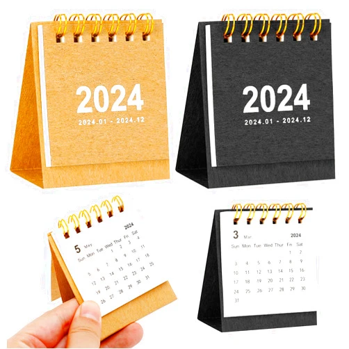 Prebafo 2Packs 2024 Desk Calendar Standing Flip Mini 2024 Desktop Calendar for Planning Organizing Daily Scheduler Suit for Home School Office Table Desk Decoration (Brown, Black)