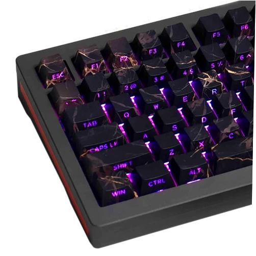 Hunfuthr 131 Keys Custom Keycaps Set, Side Print Keycaps, PBT Dye-Sub and Double Shot Keycap, Shine Through Cherry Profile Keycap Set for ANSI/ISO Layout Mechanical Keyboard Black Marble