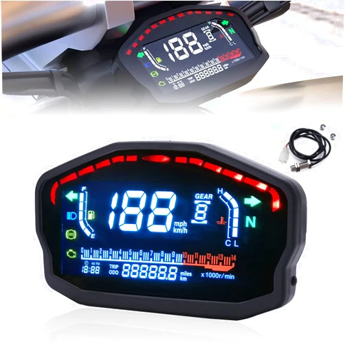 PACEWALKER Universal Modification Motorcycle LED LCD Speedometer Digital Odometer Backlight for 1,2,4 Cylinders for Honda Ducati Kawasaki Yamaha(Professional Installation Required)
