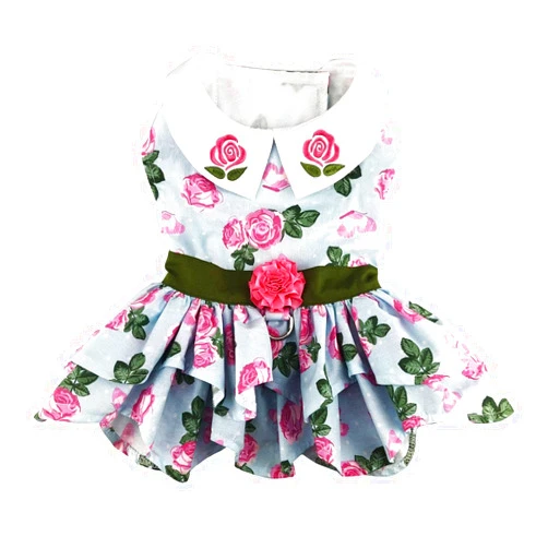 DOGGIE DESIGN Pink Rose Dog Harness Dress with Matching Leash (Medium)
