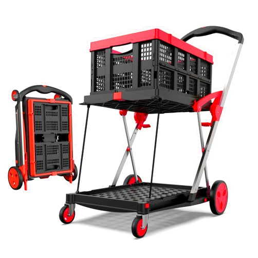 TOLRET Utility Cart, TOLRET 200 lbs Capacity Folding Shopping Cart, Multi-Functional Collapsible Cart, Grocery Cart on Wheels Foldable with Storage Crate, Platform Hand Truck with Foot Brake, RED