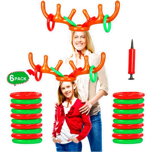SUNDEER Christmas Inflatable Reindeer Antler Ring Toss Game - Christmas Party Games,Inflatable Reindeer Antler Hat with Rings