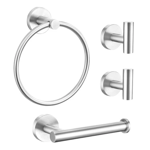 Lairuier Bathroom Hardware Set, 4-pieceTowel Bar Set Include Toilet Paper Holder,Towel Ring and 2 Towel Hooks Stainless Steel Wall Mounted Bathroom Hardware Accessories Set (Brushed Finish)