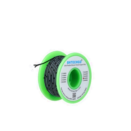 BNTECHGO 28 Gauge Silicone Ribbon Cable Flexible 2P Black 50 ft Flat Cable 28 AWG Stranded Tinned Copper Wire