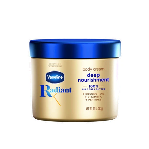 Vaseline Radiant X Deep Nourishment Body Cream 100% Pure Shea Butter, Coconut Oil, Vitamin C, & Peptides 10 oz