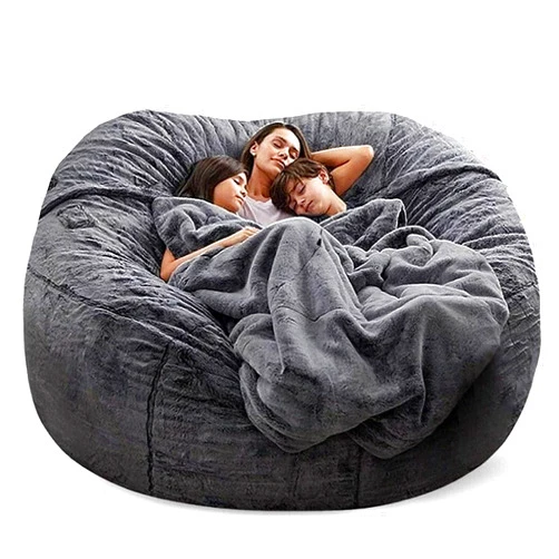 OACEVOZ Giant Bean Bag Chair Cover Bean Bag Chairs for Adults Comfy Fluffy PV Fur Big Bean Bag Beds (No Filler, Cover Only) Oversized Soft Moon Pods BeanBag Couch Sofa Sack Dark Grey 7FT