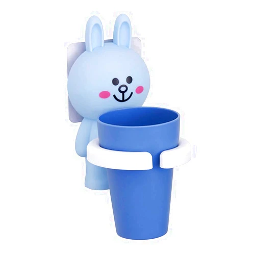 ZHUPI Traceless Suction Wall-Mounted Kids Toothbrush Holder, Children's Wall Hanging Holder Cartoon Brushing Cup(Blue Rabbit)