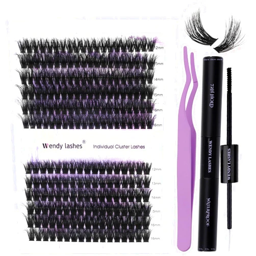 WENDY LASHES WENDY Lash Extension Kit Lash Clusters Kit D Curl 60D+80D Cluster Lashes 3D Effect Eyelash Clusters Individual Lashes with Lash Bond and Seal Lash Applicator(3D Effect-60D+80D D Kit,12-16mm)