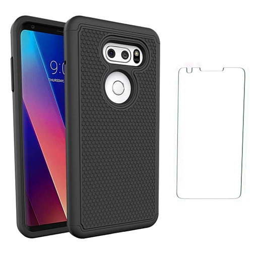 Asuwish Phone Case for LG V35 ThinQ V30 Plus with Tempered Glass Screen Protector Cover Cell Accessories Slim Hard Hybrid Rugged Heavy Duty Rubber Full Body LGV30 LGV35 LG30 LG35 V 30 35 V30+ V30s H931 Black