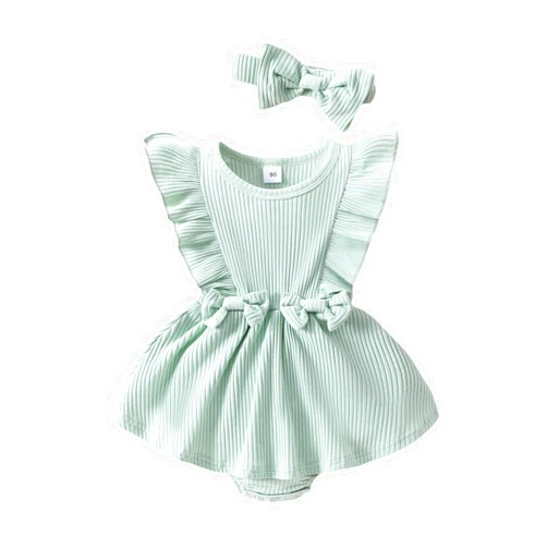 MERSARIPHY Baby Girl Summer Clothes Ruffles Ribbed Knit Romper Dress Jumpsuit Bodysuit with Headband Cute Newborn Outfit Set