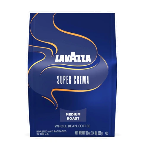 Lavazza Super Crema Whole Bean Coffee, Medium Espresso Roast, Arabica and Robusta Blend, 22 oz Bag