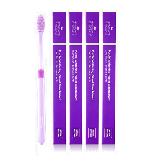 HIMALAYA PINKSALT Purple Toothbrush 4 Count - Purple Indicater Medium Toothbrushes for Adults, Plaque Remover for Teeth, Tapered Bristles Gentle on Teeth and Gum, Deep Clean Toothbrush