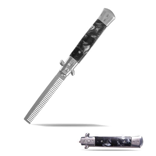 Yinhing Comb Switchblade,Switchblade Comb, 3Colors Stainless Steel Switchblade Spring Pocket Oil Hair Comb Foldable Hairstyling Brush(Black)