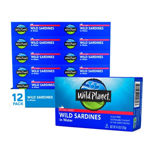 Wild Planet Wild Sardines in Water, No Salt Added, Tinned Fish, Non-GMO, Sustainable 4.4 Ounce , (Pack of 12)