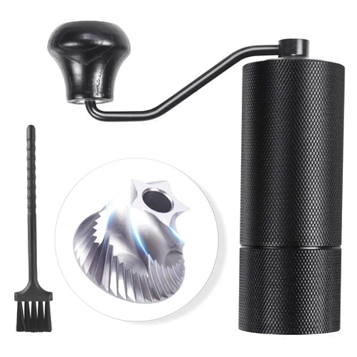 TRINIDa Manual Coffee Grinder, Premium 420 SUS CNC 38mm Stainless Steel Burr Coffee Bean Grinder, Adjustable Small Burr Coffee Bean Grinders for Camping and Travelling