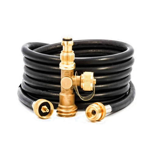 Camco 59103 Propane Brass Tee with 3 Port and 12' Hose,black and gold, 10.4 x 7.6 x 2.7 inches
