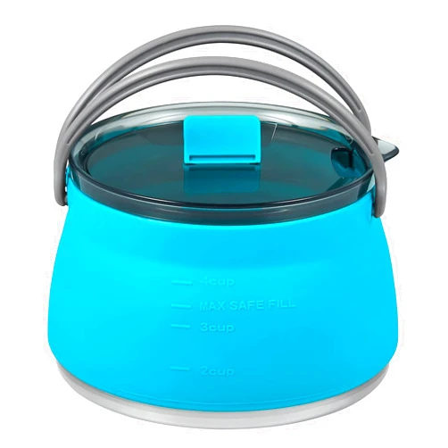 EEZEE 1L Collapsible Camping Kettle Portable Travel Kettle Folding Silicone Camping Cook Pot Foldable Compact Hiking Water Boiler with Lid BPA-Free Backpacking Pot