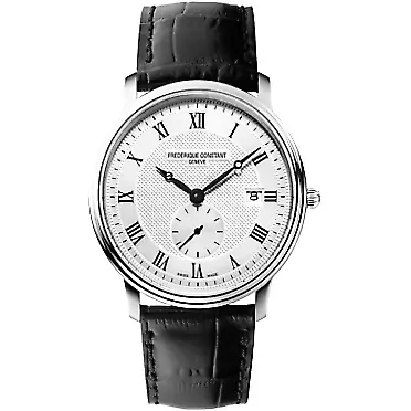 Frederique Constant Slimline Silver Dial Black Leather Strap Quartz Men's Watch