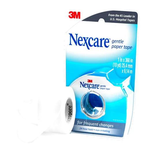 Nexcare Gentle Paper Tape Dispenser, Medical Paper Tape, Secures Dressings and Lifts Away Gently - 1 in x 10 Yds, 1 Dispenser
