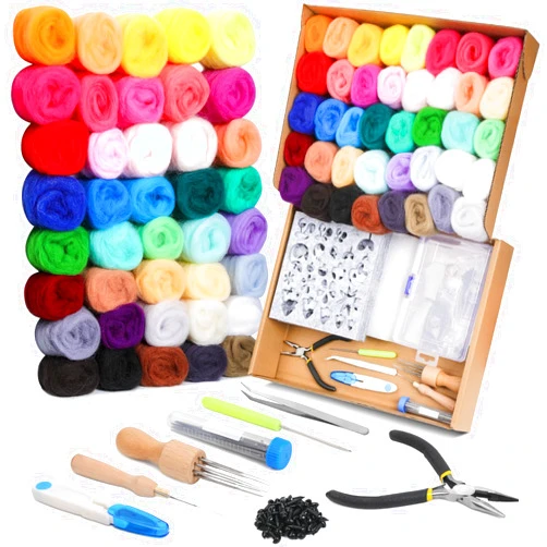 Mayboos Needle Felting Starter Kit,Wool Roving 40 Colors Set, Wool Felt Tools with Instruction Included for Felted Animal Needle Felting Supplies