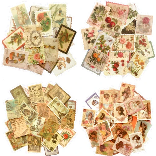 Cotrida 240pcs Vintage Postage Stamp Stickers, Aesthetic Botanical Deco Paper Sticker for Scrapbooking, Journaling Supplies, Planners, Kid DIY Art Crafts, Bullet Journal