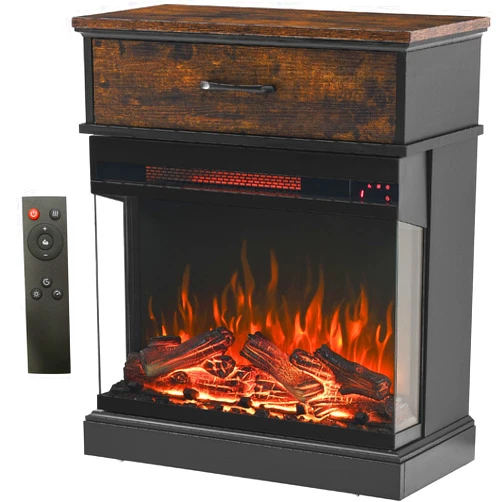 HCYPUNK Electric Fireplace with 3-Sided Glass,Stand Side Table with LED Log Flame,4 Flame Colors with Remote Control,Overheating Safety Protection,1500W